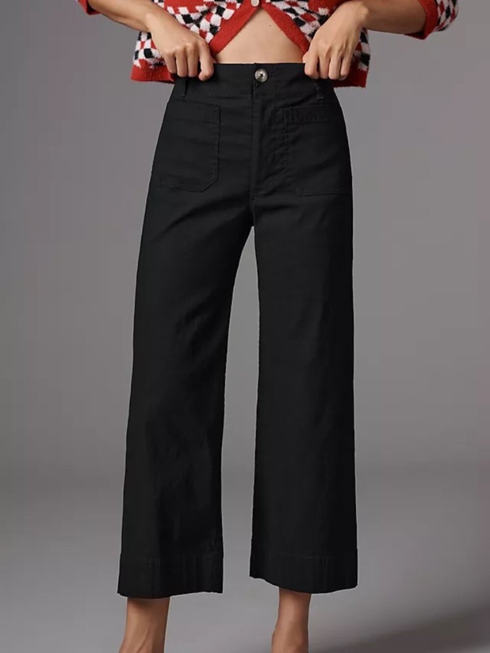 Maeve by Anthropologie Colette Magic Fabric Cropped Wide Leg Pants Black 28 Wome